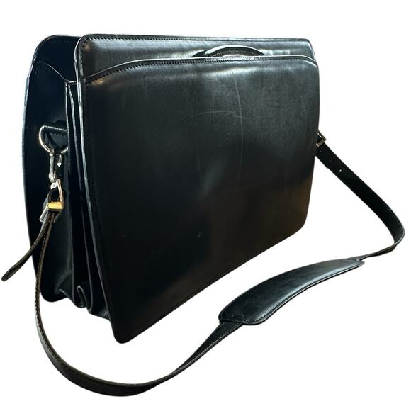 JACK GEORGES Black Leather Messenger Bag Professional Business Exec Briefcase